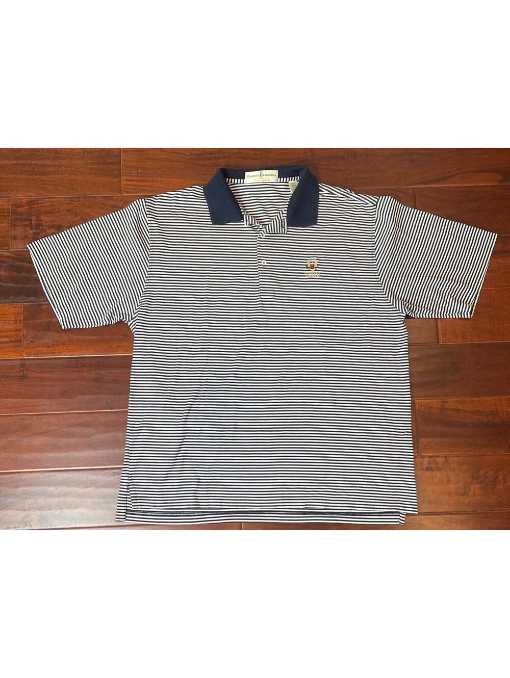 Fairway & Greene Men’s Navy White Stripe Short Sleeve Golf Polo Shirt Large